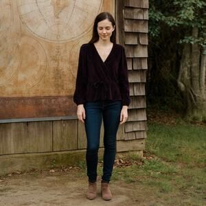 Madewell Women's Sz Medium Corduroy Tie-Front Faux-Wrap Top Spiced Raisin